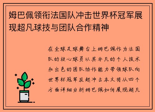 姆巴佩领衔法国队冲击世界杯冠军展现超凡球技与团队合作精神