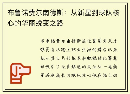 布鲁诺费尔南德斯：从新星到球队核心的华丽蜕变之路