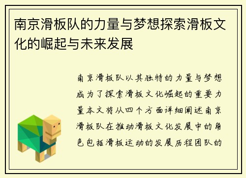 南京滑板队的力量与梦想探索滑板文化的崛起与未来发展